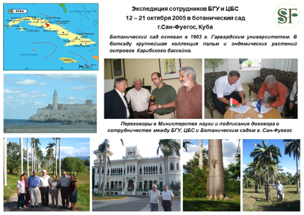 Экспедиция сотрудников БГУ и ЦБС в ботанический сад г. Сан-Фуэгос, Куба, октябрь 2005 г.