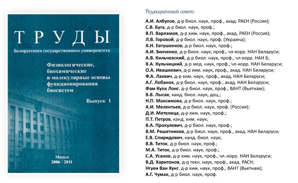 Обложка журнала «Труды БГУ» и редакционный совет